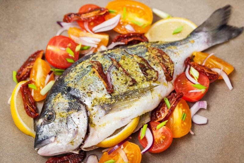 Baked dorada with potatoes baked dorada with potatoes