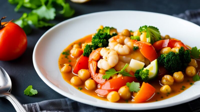 Chickpeas with prawns, a traditional recipe of Spanish gastronomy