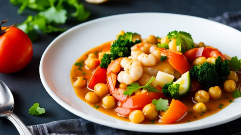 Chickpeas with prawns, a traditional recipe of Spanish gastronomy Chickpeas with prawns, a traditional recipe of Spanish gastronomy